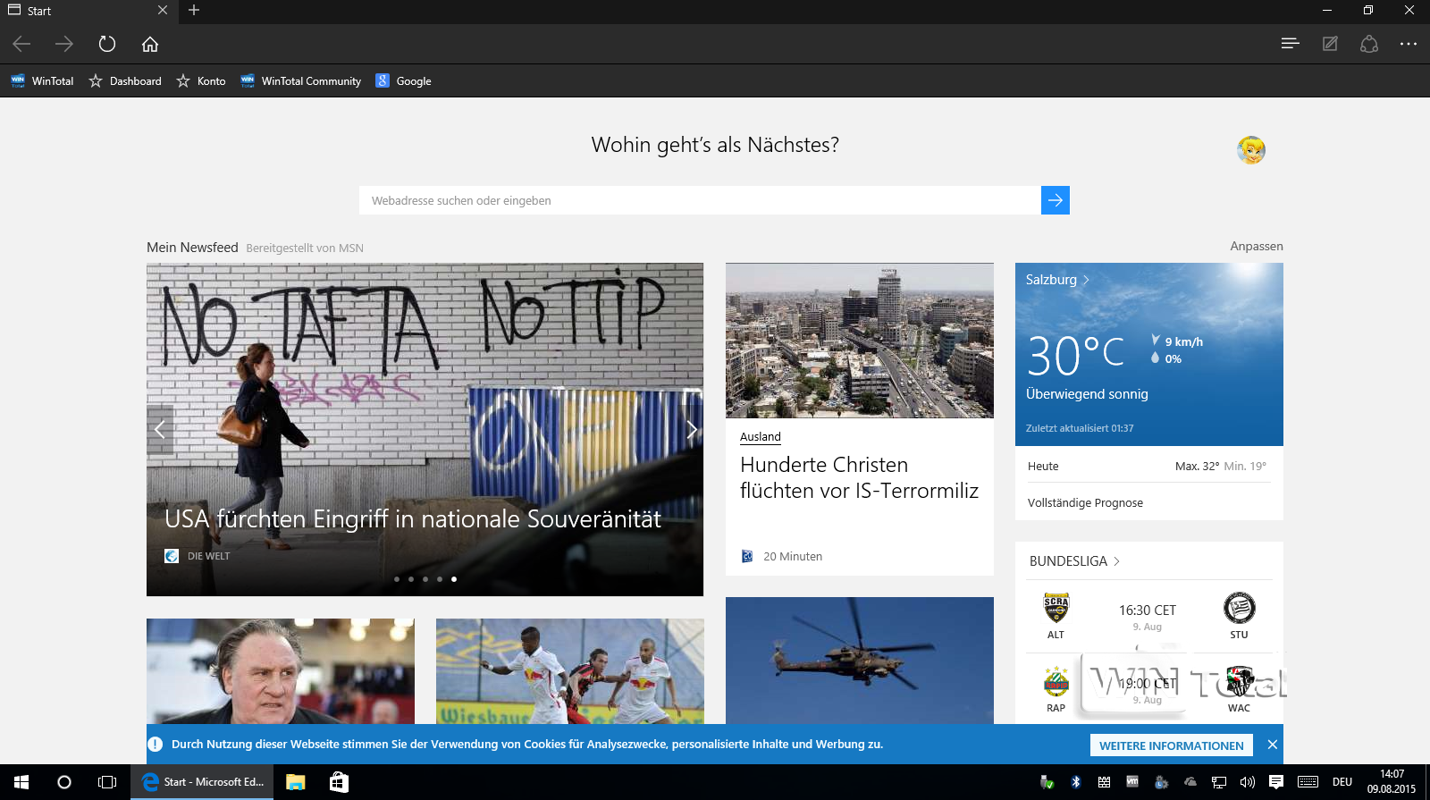 Startseite Edge in Windows 10 im Jahr 2015