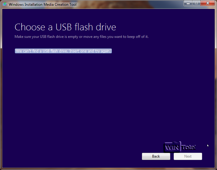 We can't find a USB flash drive. Insert one and try again