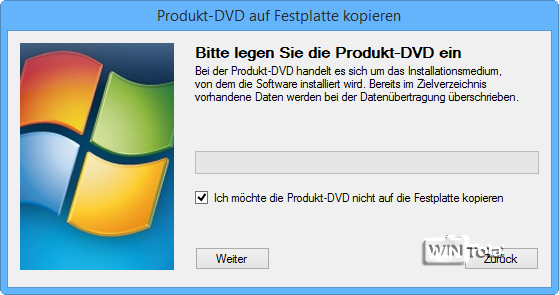 Ich möchte die Produkt-DVD nicht auf die Festplatte kopieren 