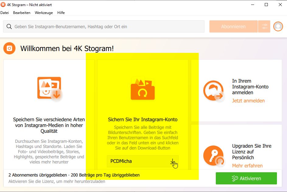4K Stogram sichert das eigene Instagram-Konto