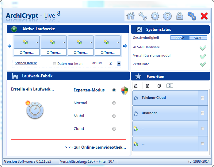 Screenshot der ArchiCrypt Live 8 Verschlüsselungssoftware in Windows 10