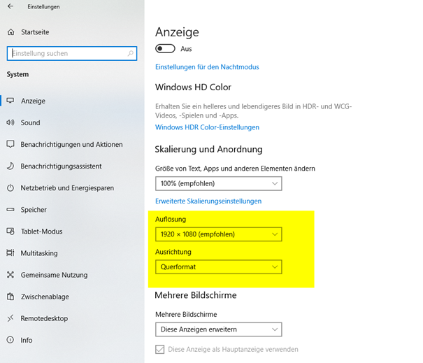 Bildschirmauflösung in Windows 10 einrichten und anpassen