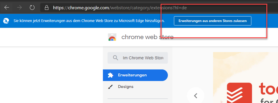 Edge und Google Chrome Store