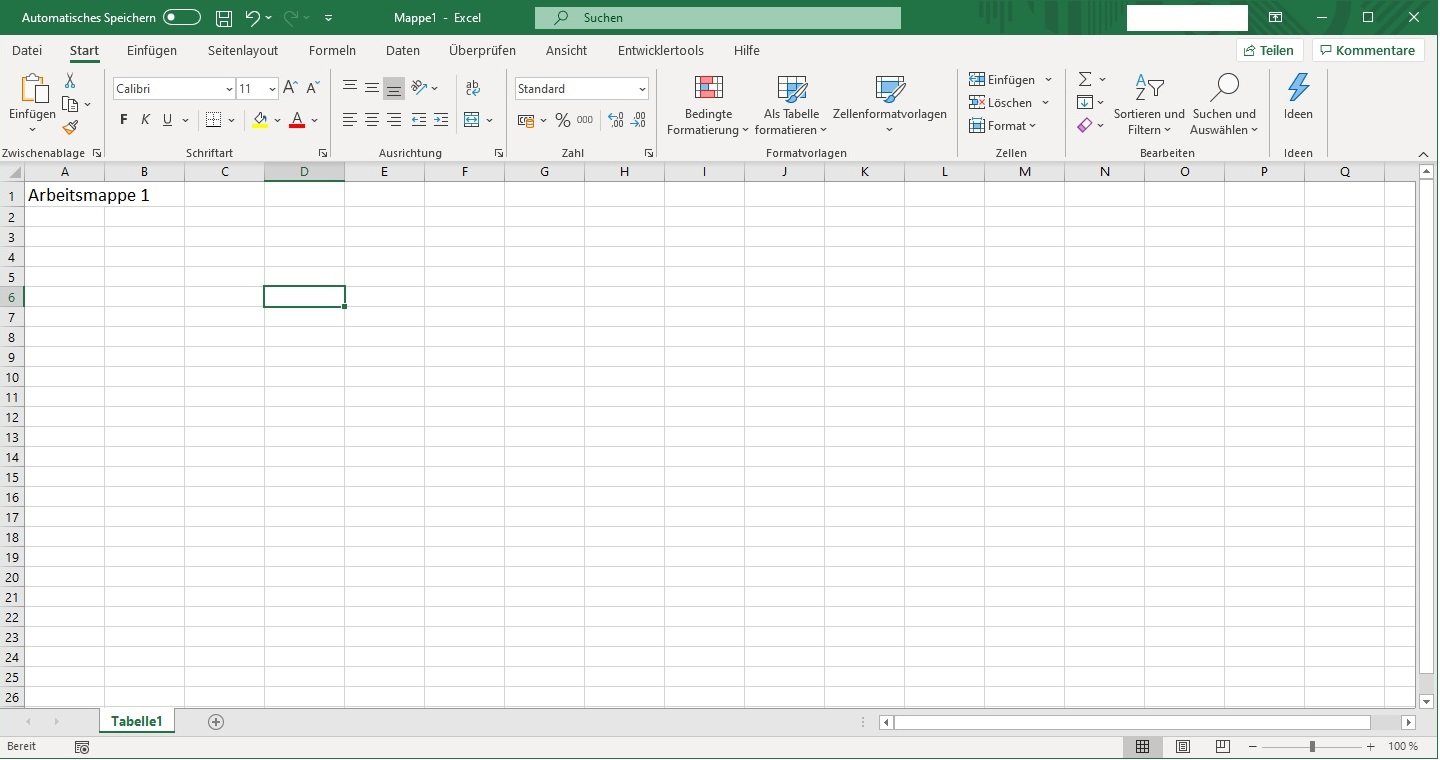 Arbeitsmappe in Excel 365