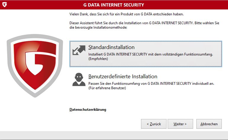 G DATA Internet Security Installation unter Windows 10