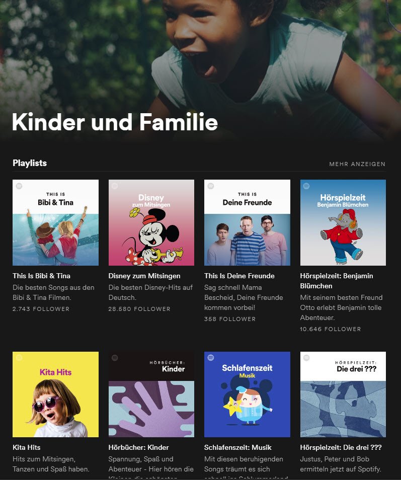 Kindermusik und -hörspiele in Spotify