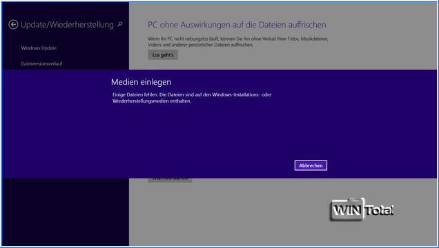Windows 8.1 Meldung Medium einlegen