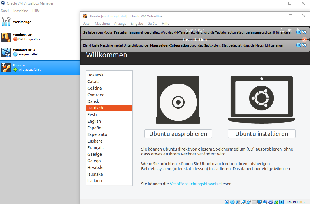 Ubuntu in VirtualBox als Live-System