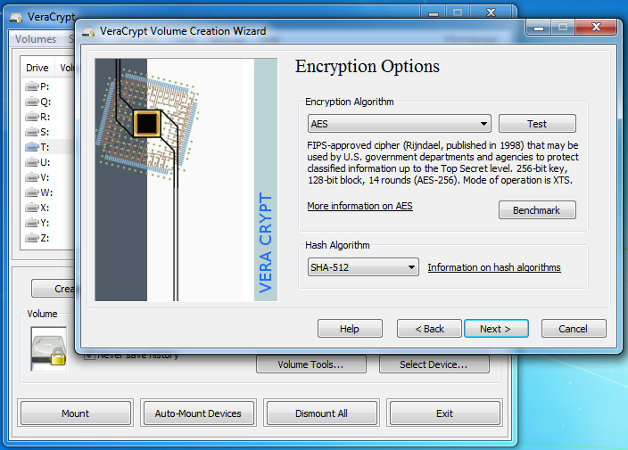 Screenshot der Verschlüsselungssoftware VeraCrypt (Freeware)