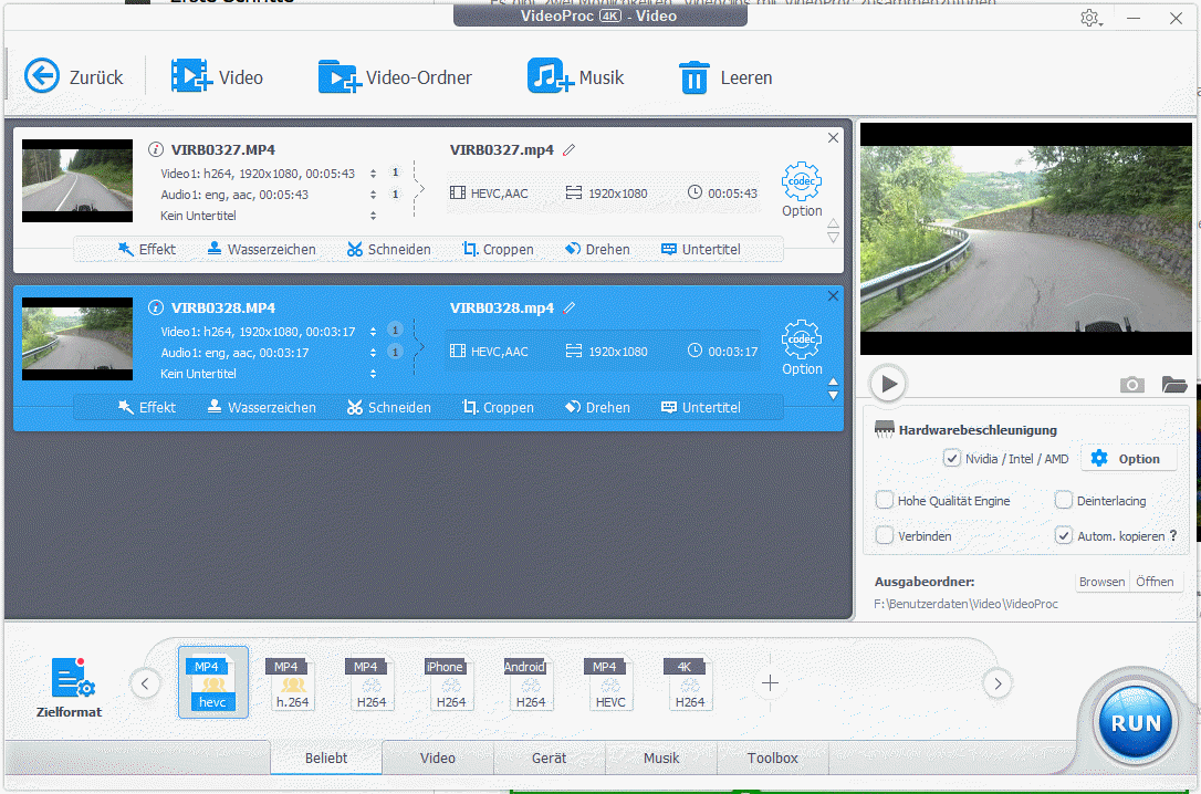 VideoProc 4K Videobearbeitung