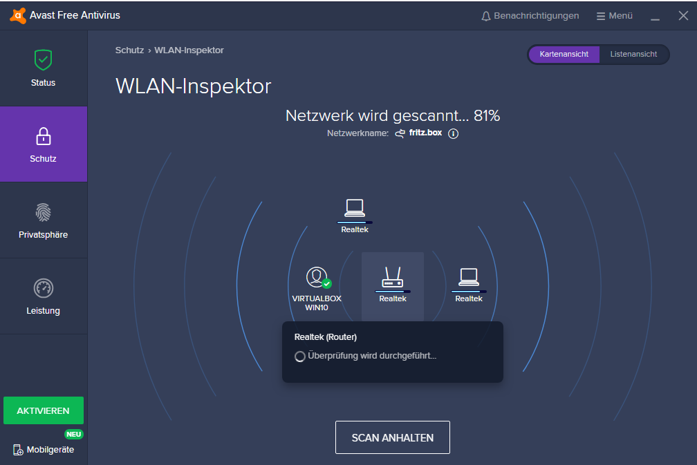WLAN-Inspektor in Avast Free Antivirus