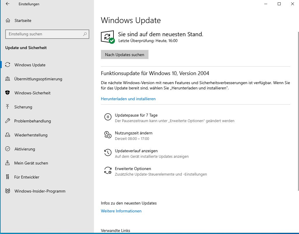 Windows 10 Version 2004 in den Updates