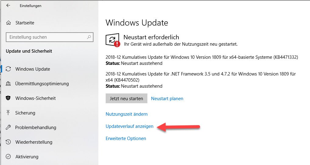 Windows 10 Windows Update Verlauf
