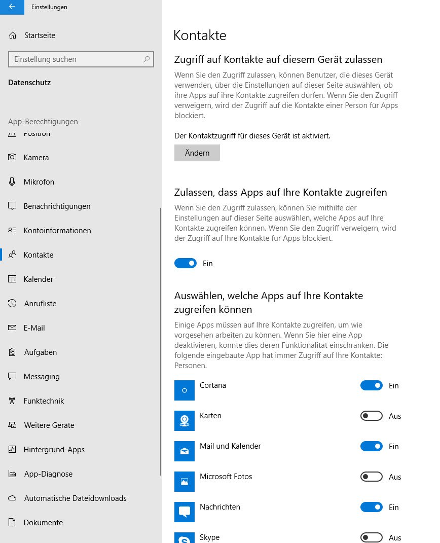 Windows 10 erlaubt den selektiven Zugriff für Apps anzupassen