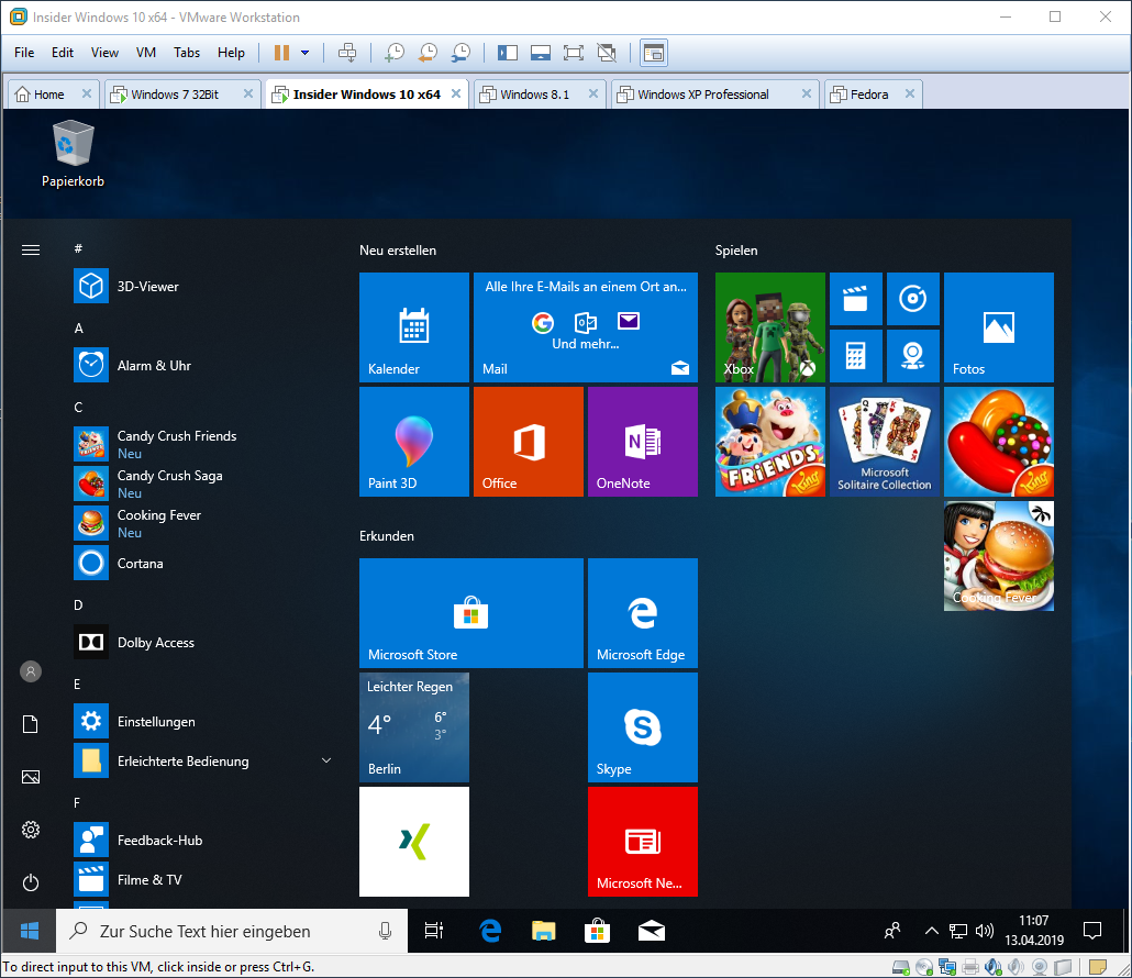 Windows 10 in einer virtuellen Maschine