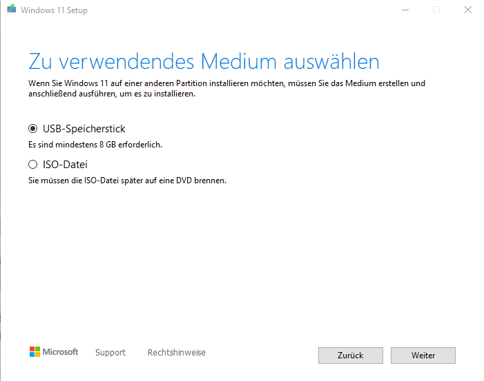 Windows 11 Media Creation Tool Erstellung der Medien