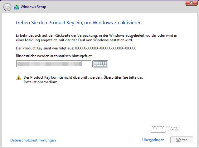 Lizenzkeyeingabe bei Windows 10