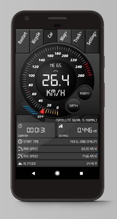 Screenshot der Digital Dashboard GPS Rad App