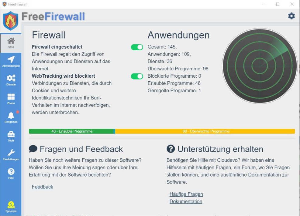 Die kostenlose Evorim FreeFirewall auf deutsch unter Windows 10
