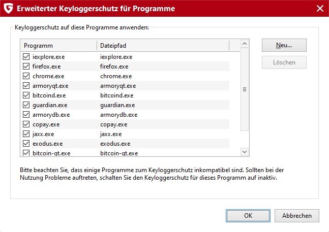 Keyloggerschutz in G DATA Internet Security