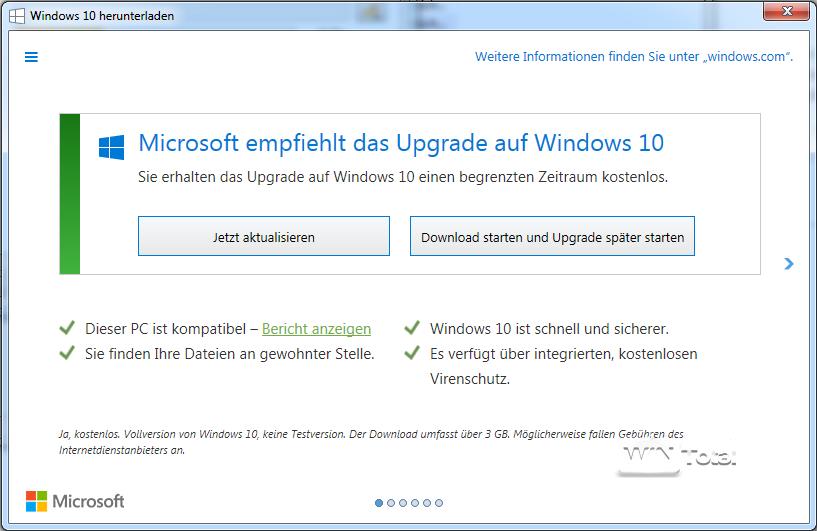 Neuer Hinweis auf Windows 10