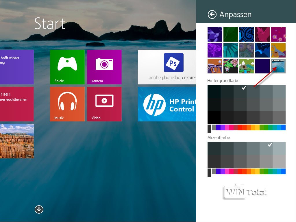 Start-Oberfläche, Hintergrund, Windows 8.1