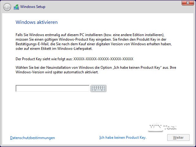 Eingabe der Seriennummer Windows 10 Version 1511