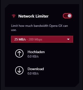 Network Limiter in Opera GX 