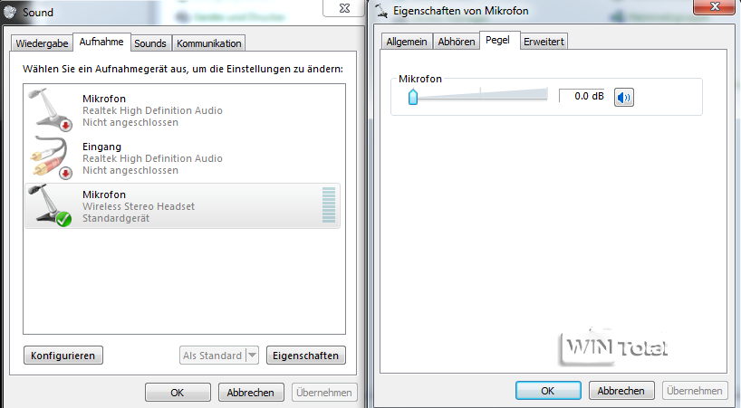Soundpegel in Windows 7, IP-Telefonie, Fritz!Box, Phoner