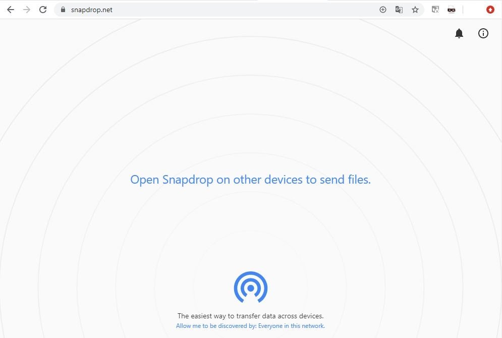 Screenshot von Snapdrop unter Windows 10