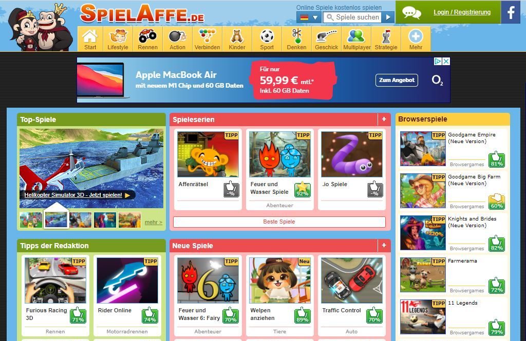 Screenshot der Spielaffe.de-Website