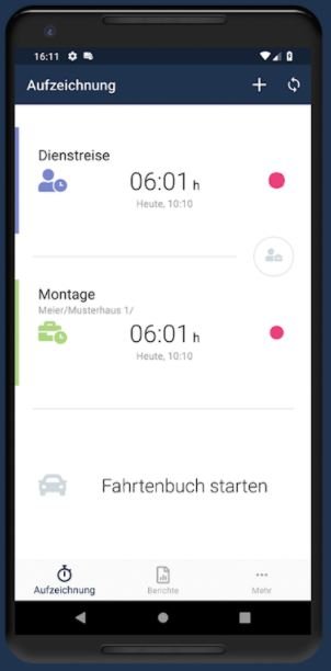 Fahrtenbuch in der Zeiterfassungs-App Timr