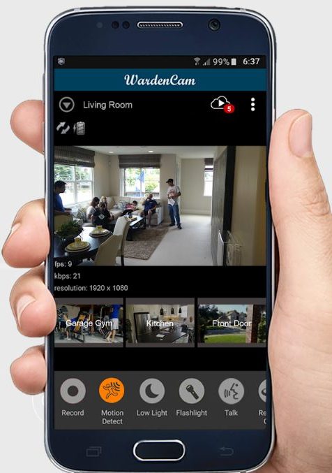 WardenCam Kamera-App mit Sprachsteuerung auf einem Samsung Smartphone