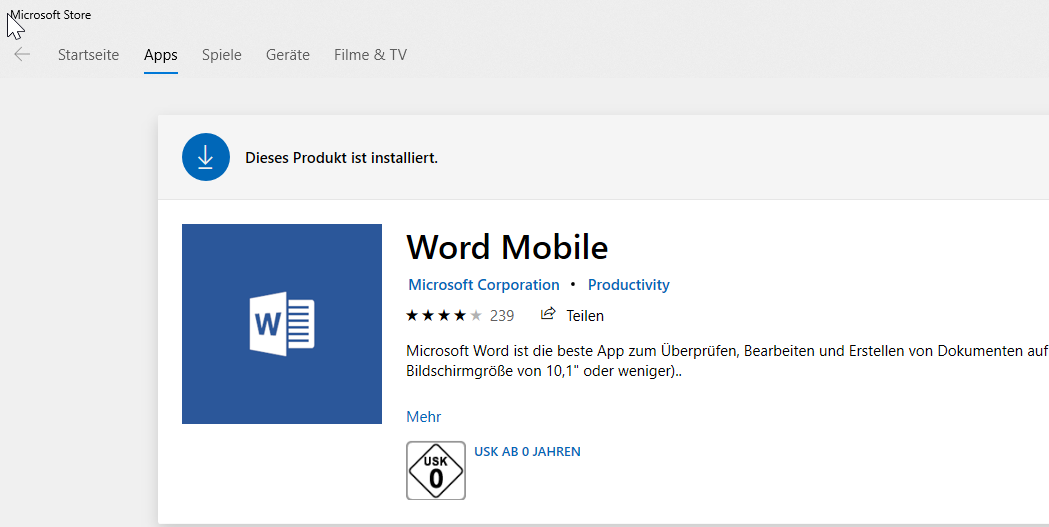 Word Download in der Mobile-Edition
