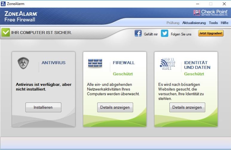 ZoneAlarm Free Firewall deutsch unter Windows 10